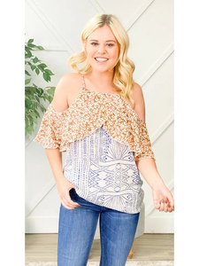Terracotta Ivory Mixed Print Sleeveless Blouse