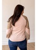 Powder Pink Lace Patch Sleeve Top