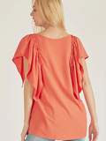 Curvy Ruffle Sleeve Loose Fitting Top - Coral