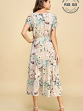 Curvy Multi Leaf Print Pocket Long Dress