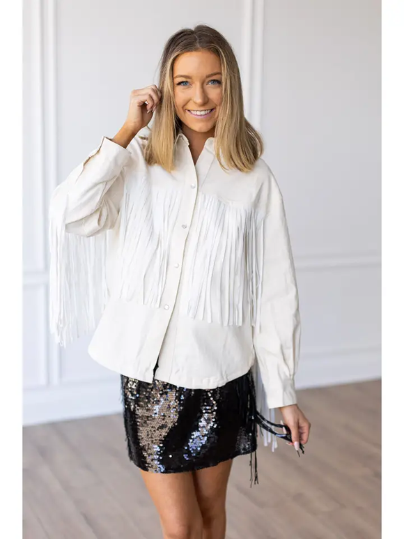 Get Back To Me White Fringe Jacket