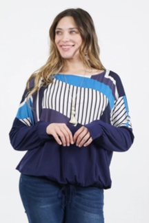 Curvy Abstract Navy Blouse