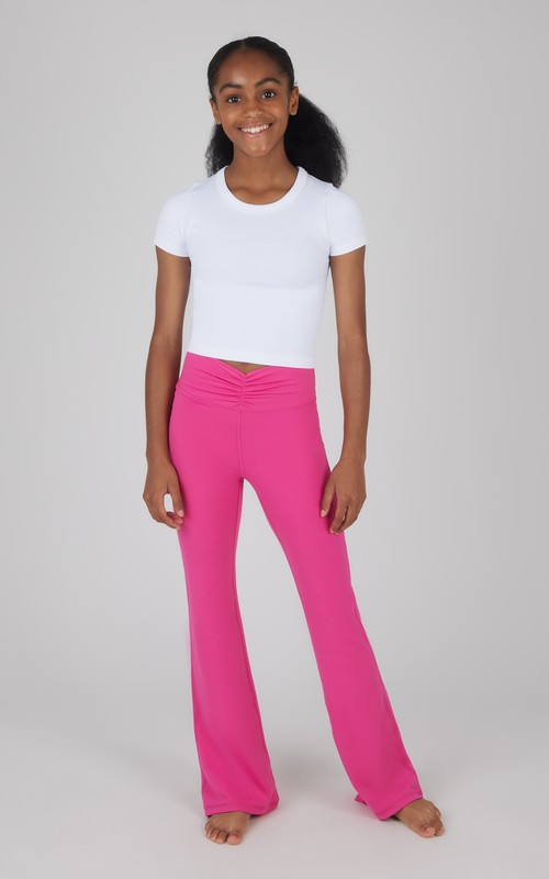 Girls Lux Waist Band Ruching Flared Pant - Raspberry Rose