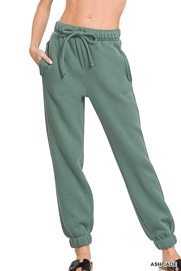 Fleece Drawstring Joggers - Ash Jade