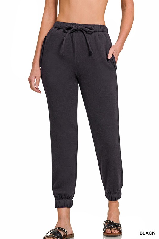 Fleece Drawstring Joggers - Black