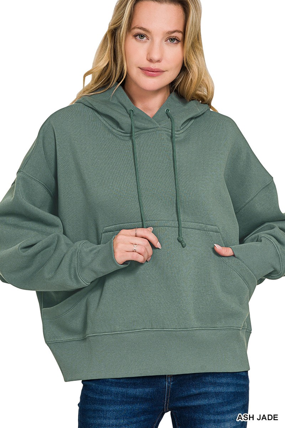 Oversized Fleece Kangaroo Pocket Hoodie - Ash Jade