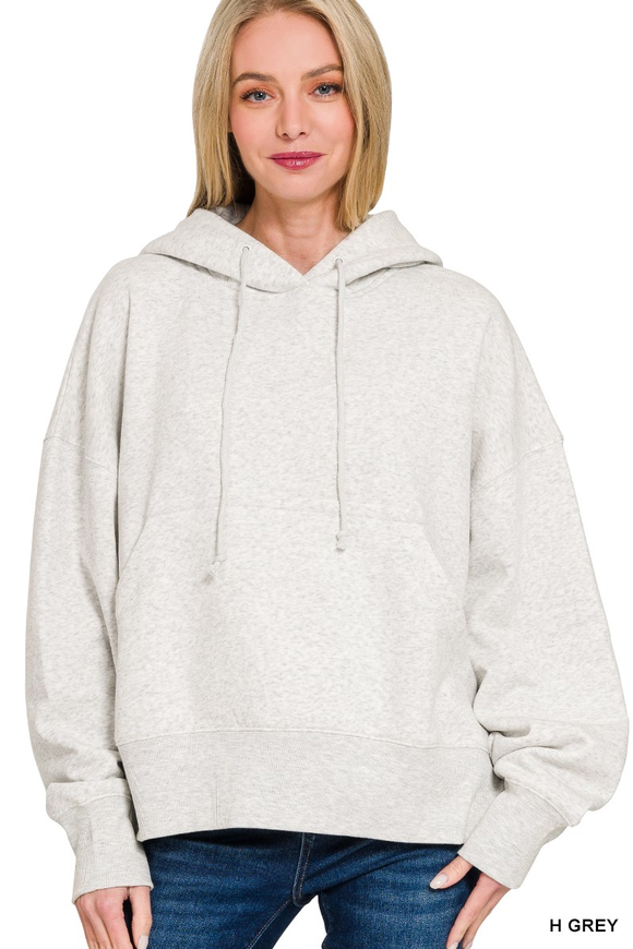 Oversized Fleece Kangaroo Pocket Hoodie - Heather Gray