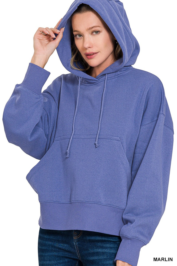 Oversized Fleece Kangaroo Pocket Hoodie - Marlin