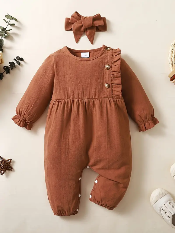 Baby Girl Ruffle Bodysuit - Brown