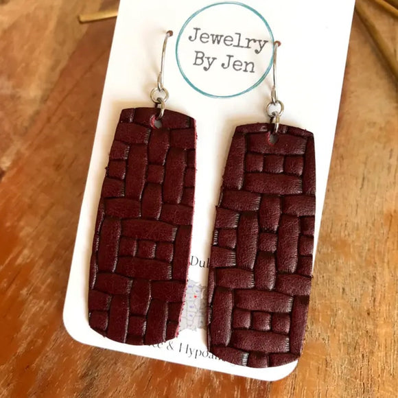 Large Bar Earrings: Maroon Weave