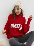 Women's Red & White "Merry" Turtleneck Sweater