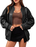 Women's Oversized Faux Leather Bomber Jacket