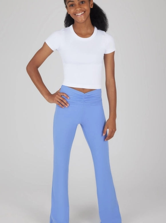 Girls Lux Waist Band Ruching Flared Pant - Gradana Sky