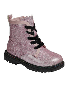 Kid's Pink Glitter Boots with Laces