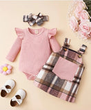 Baby Girl Bodysuit and Plaid Suspender Skirt Set