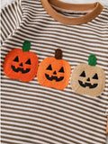 Three Little Pumpkins Striped Knit Romper