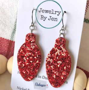 Holiday Bulb Earrings - Red Glitter