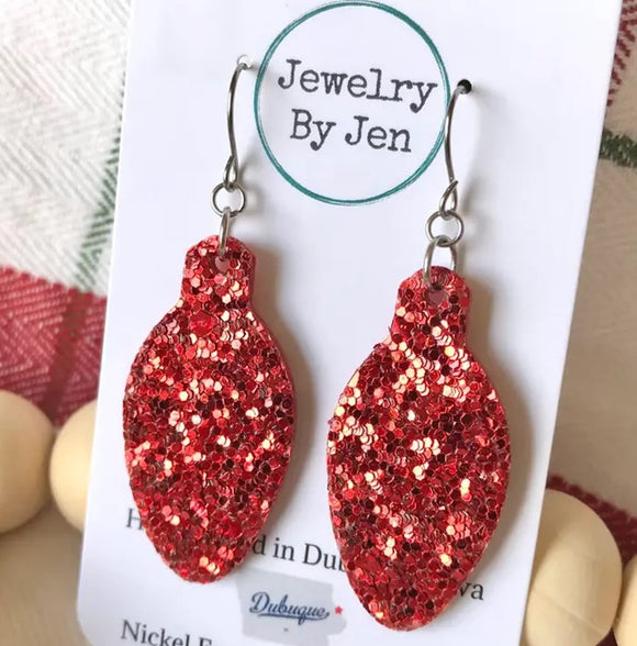 Holiday Bulb Earrings - Red Glitter