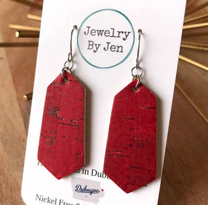 Diamond Bar Earrings: Red Cork