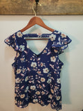 Navy Floral Ruffle Blouse