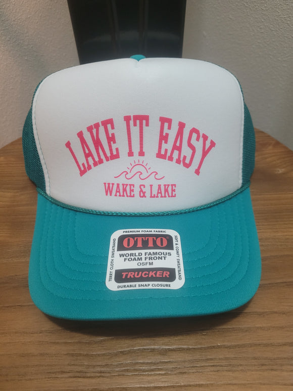 Lake It Easy Printed Teal & White Trucker Hat