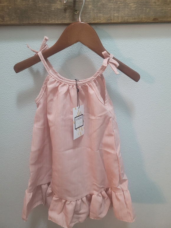 Solid Textured Ruffle Spliced Hem Dress - Light Pink
