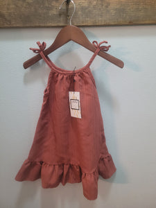 Solid Textured Ruffle Spliced Hem Dress - Brown