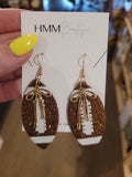 Glitter Football Bow Earrings - Brown