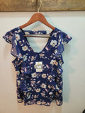 Navy Floral Ruffle Blouse