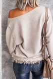 Fringe Hem V-Neck Sweater