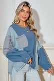 Dusk Blue Colorblock Patchwork Waffle Top