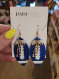 Glitter Football Bow Earrings - Blue