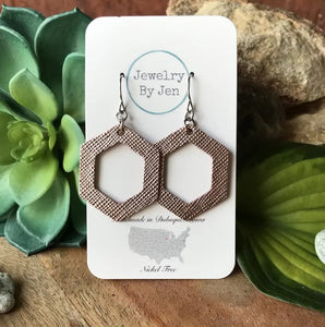 Hexagon Earrings: Rose Gold Saffiano