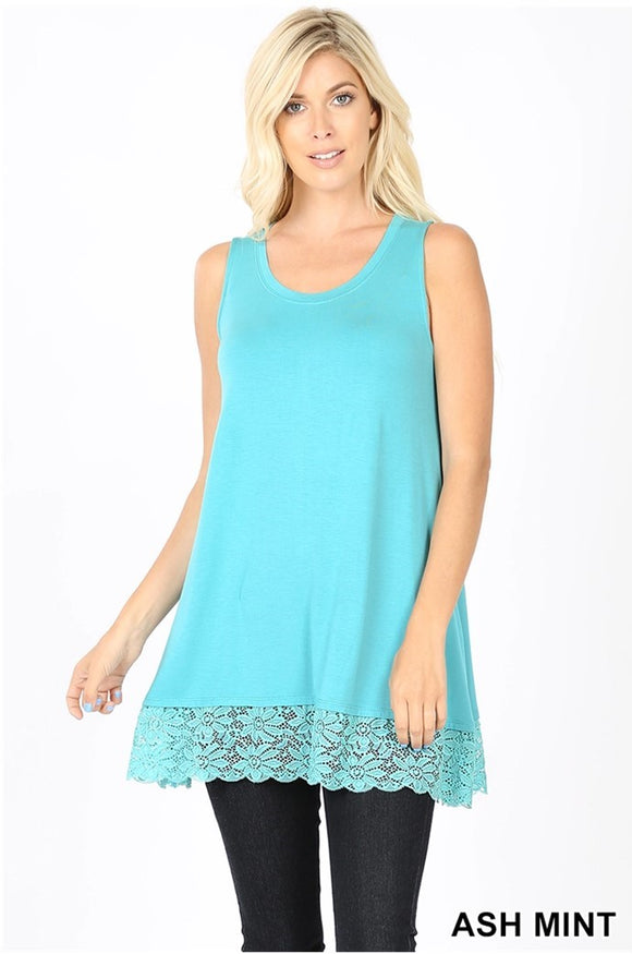 Sleeveless Round Neck Top - Ash Mint