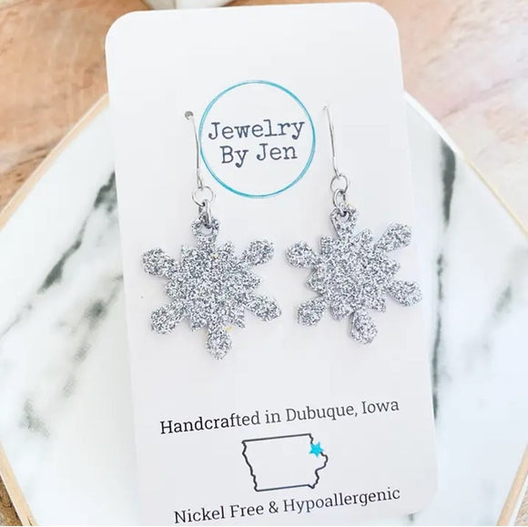 Snowflake Earrings (Small): Fine Silver Glitter