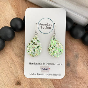 Small Teardrop Earrings: Spearmint Glitter