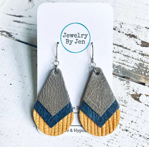 Triple Stacked Teardrop: Grey, Navy & Mustard