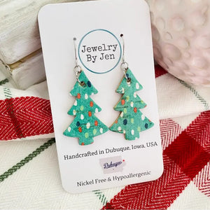 Christmas Tree Earrings: Green W/Dots