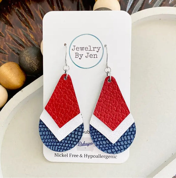 Triple Stacked Teardrop: Red, White & Blue