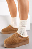 Chestnut Teddy Faux Fur Flatform Slippers