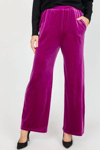 Velvet Wide Leg Pants - Pink