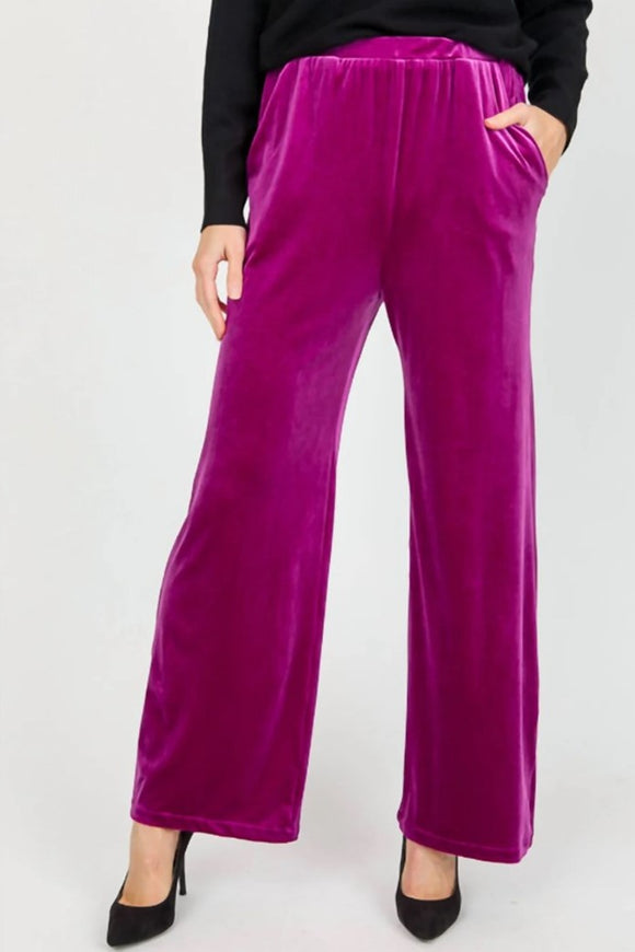 Velvet Wide Leg Pants - Pink