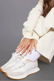 White Grey Lace Up Flat Chunky Sneakers