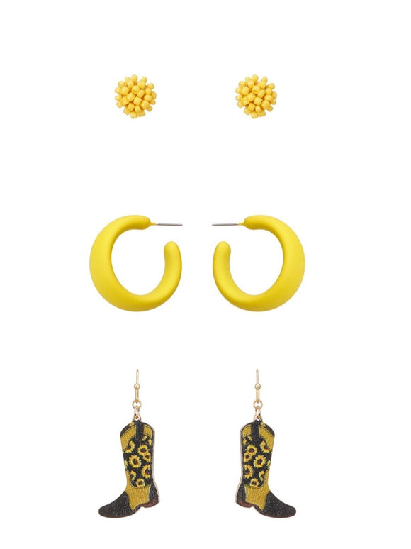 3 Pairs Cowboy Boots Earrings Set