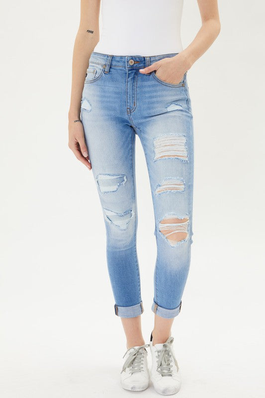 KanCan Mid-Rise Light Distressed Skinny Jeans