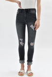 KanCan Black High Rise Cuffed Distressed Skinnies