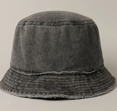 Black Frayed Bucket Hat