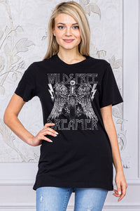 Curvy "Wild and Free Dreamer" Biker Graphic Tee