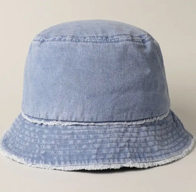 Blue Frayed Bucket Hat