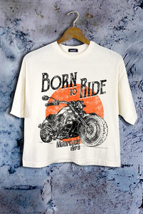 "Born To Ride" Biker White Crop Top